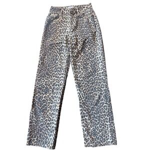 Denim Co Leopard Print Jeans Women 2 Brown Animal Print Straight Leg